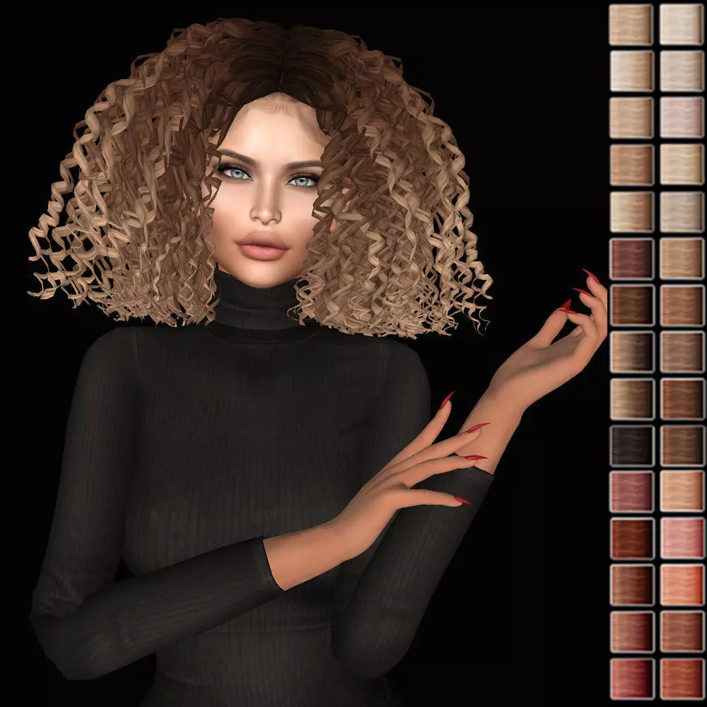 Female hair style rigged 3D model Low-poly 3D model_0