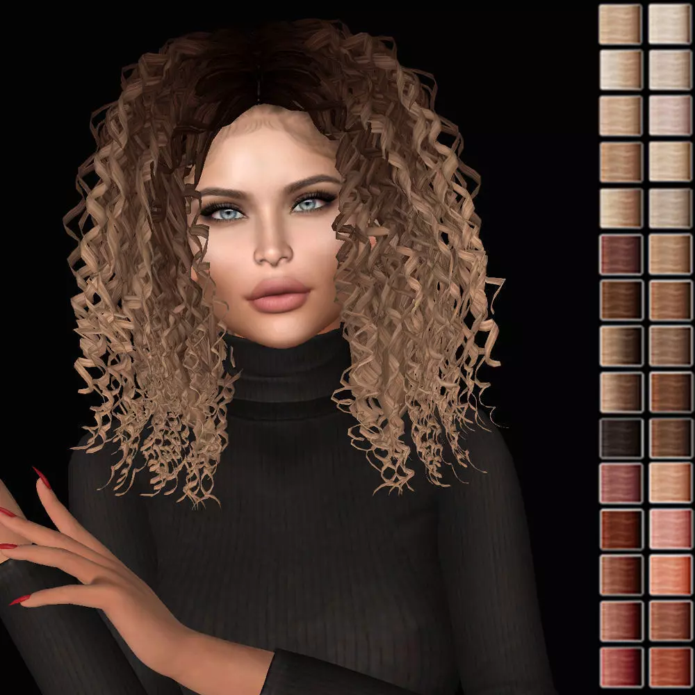 Female hair style rigged 3D model Low-poly 3D model_0