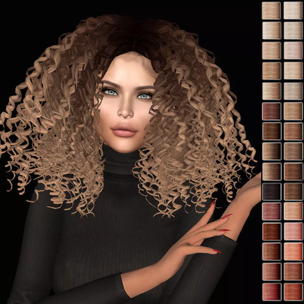 Female hair style rigged 3D model Low-poly 3D model_0