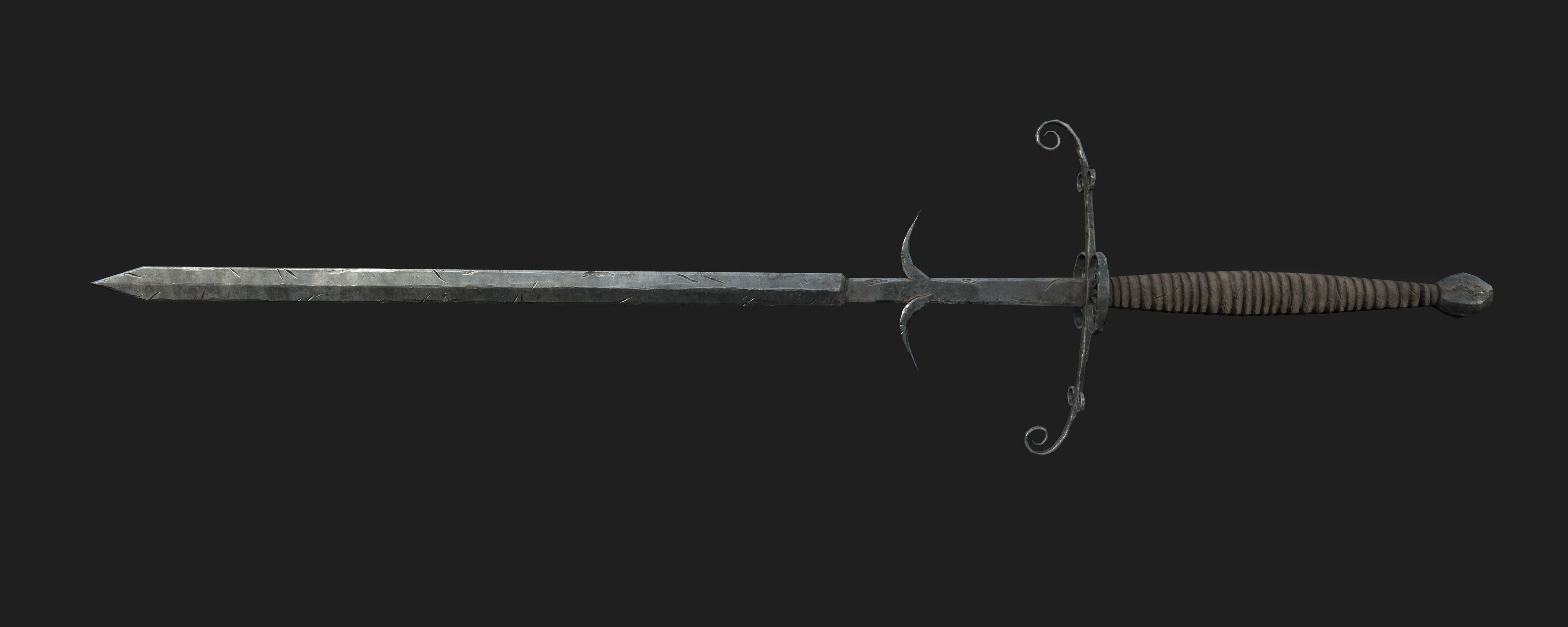 Bastard Sword Low-poly 3D model_1