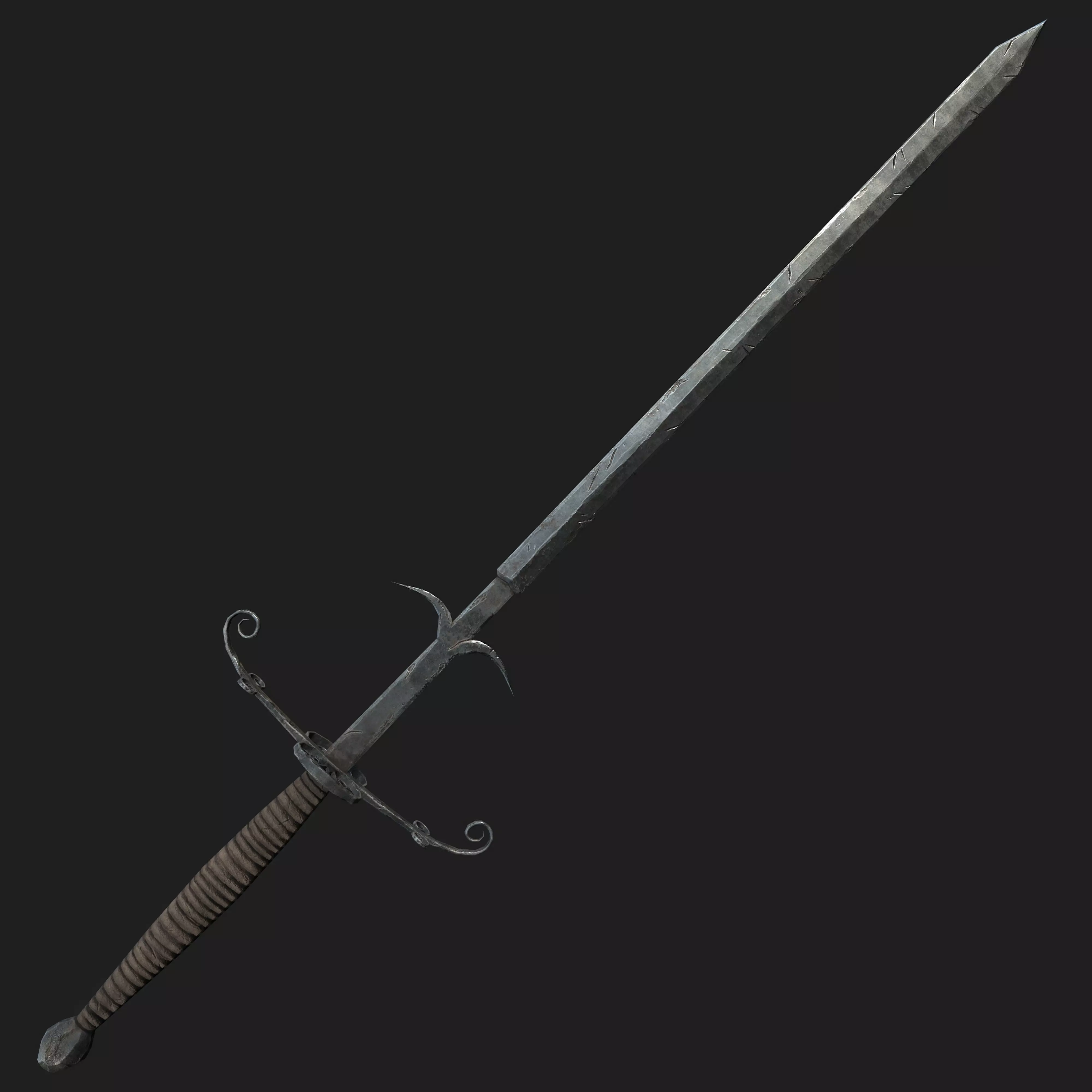 Bastard Sword Low-poly 3D model_0