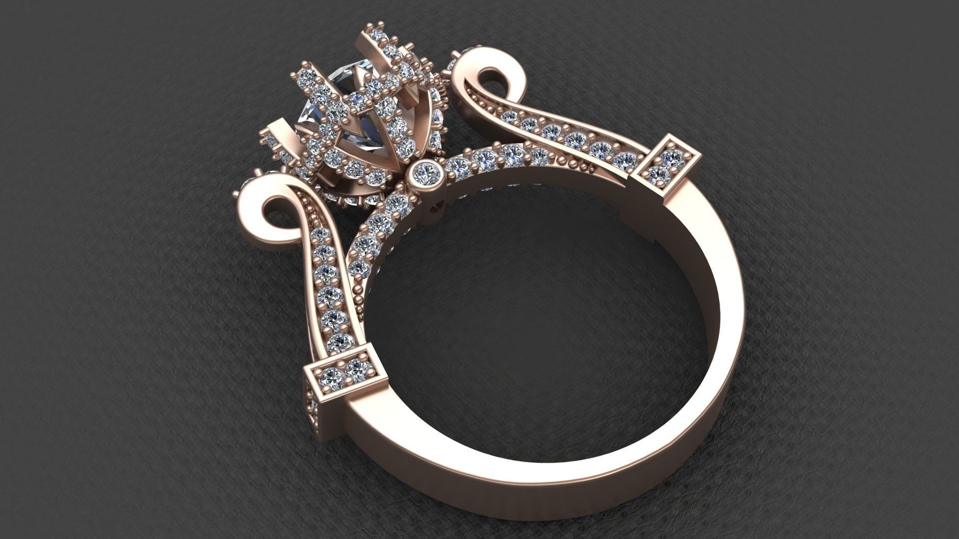 CROWN ENGAGEMENT DIAMOND RING 3D print model_2