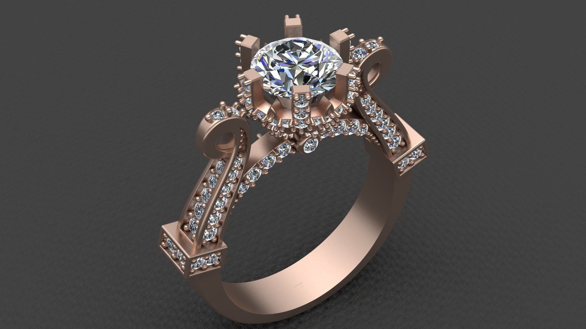 CROWN ENGAGEMENT DIAMOND RING 3D print model_1