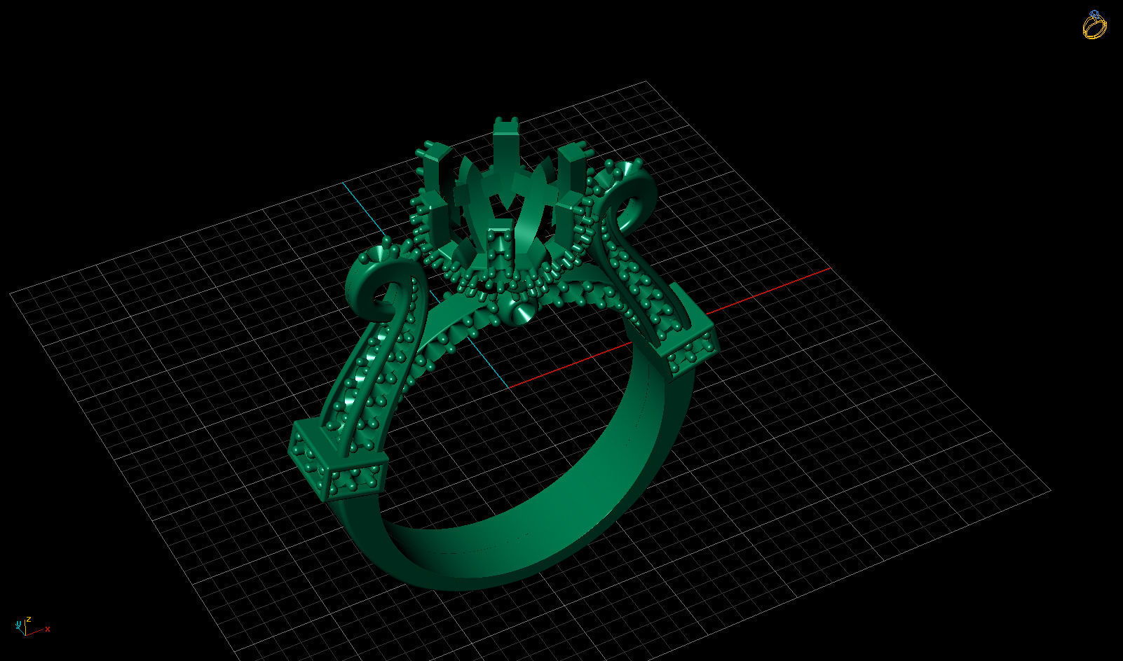 CROWN ENGAGEMENT DIAMOND RING 3D print model_10