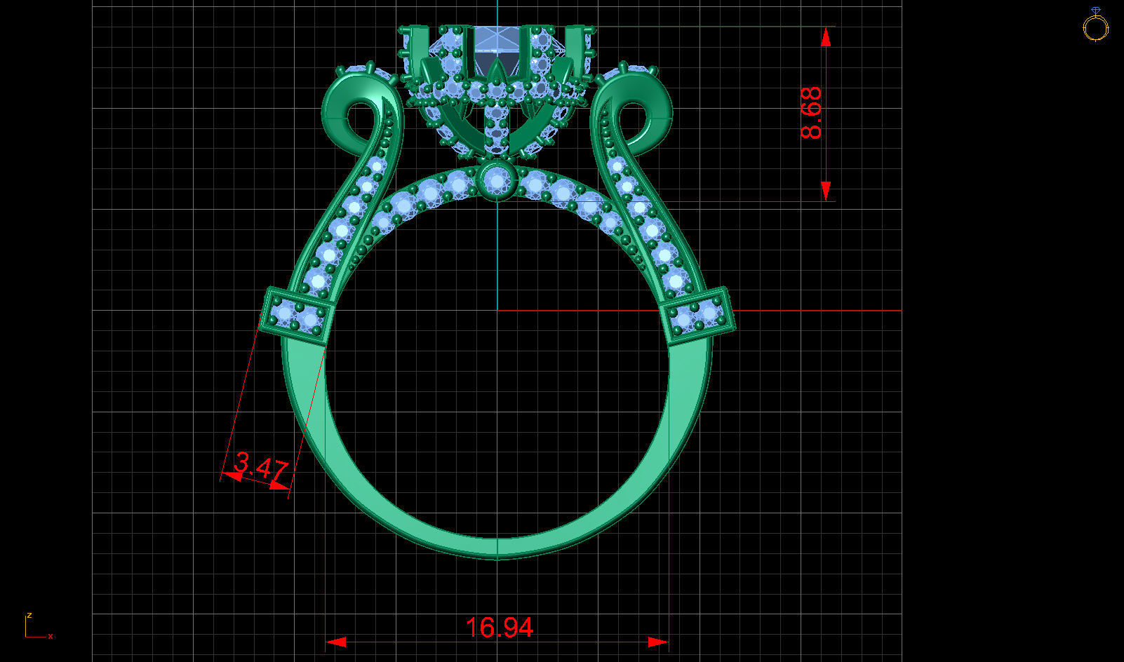 CROWN ENGAGEMENT DIAMOND RING 3D print model_7