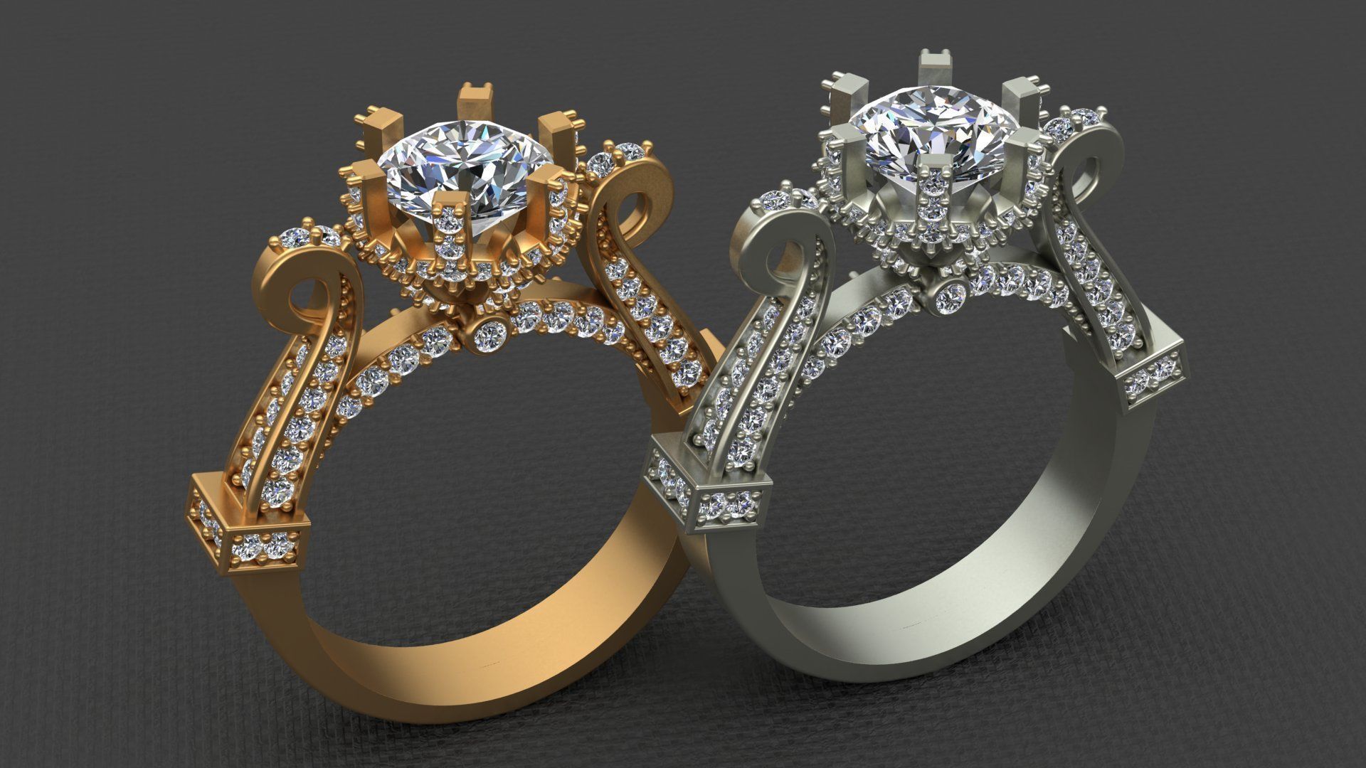 CROWN ENGAGEMENT DIAMOND RING 3D print model_5