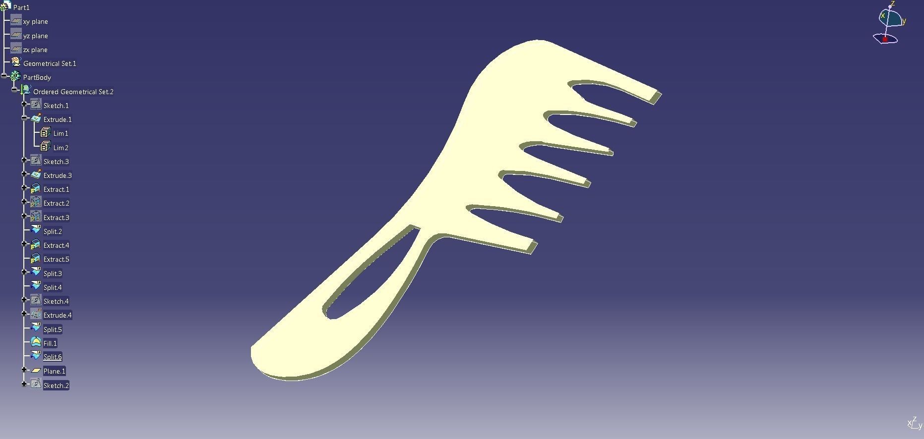 Hair comb using surfacing in catia  Free 3D model_0
