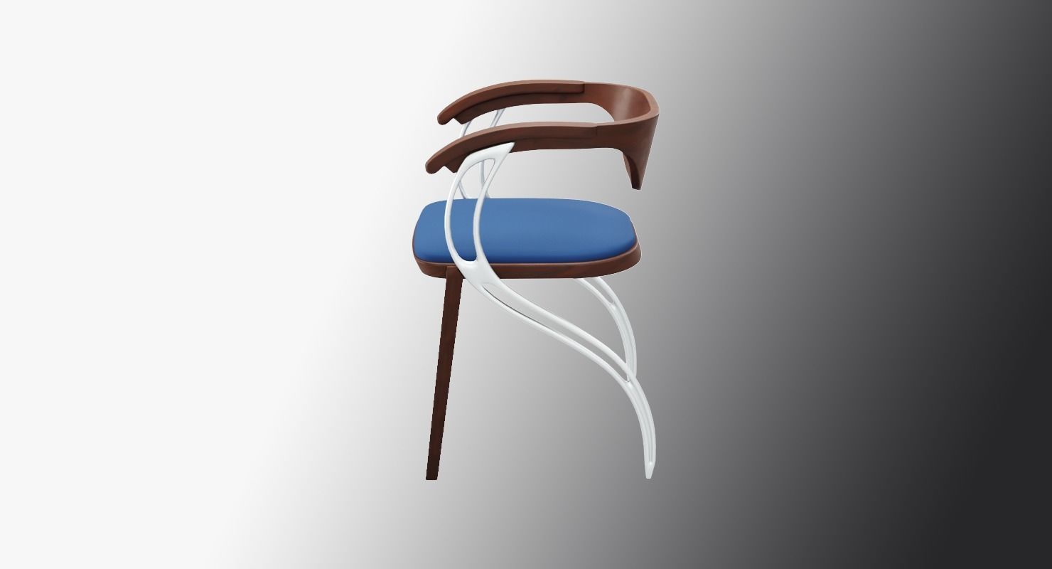 Contemporary Wooden Glass Chair  Low-poly 3D model_2