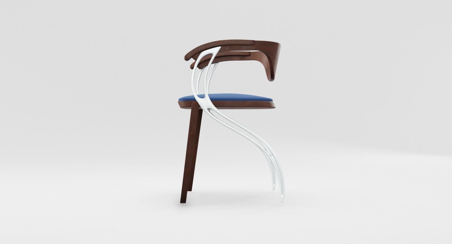 Contemporary Wooden Glass Chair  Low-poly 3D model_4