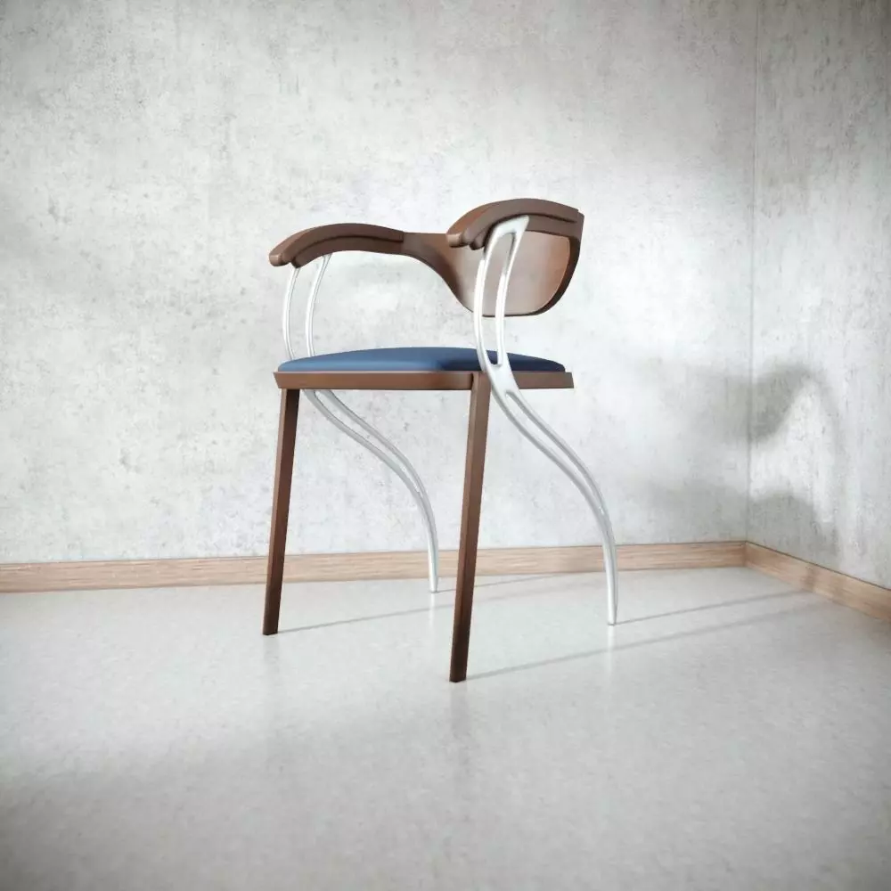 Contemporary Wooden Glass Chair  Low-poly 3D model_0
