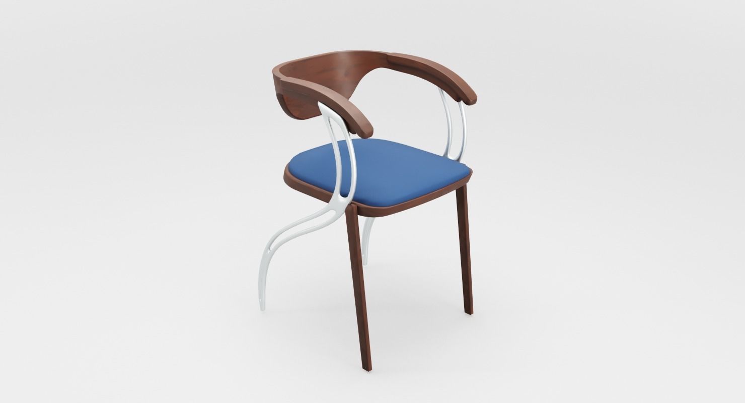 Contemporary Wooden Glass Chair  Low-poly 3D model_5