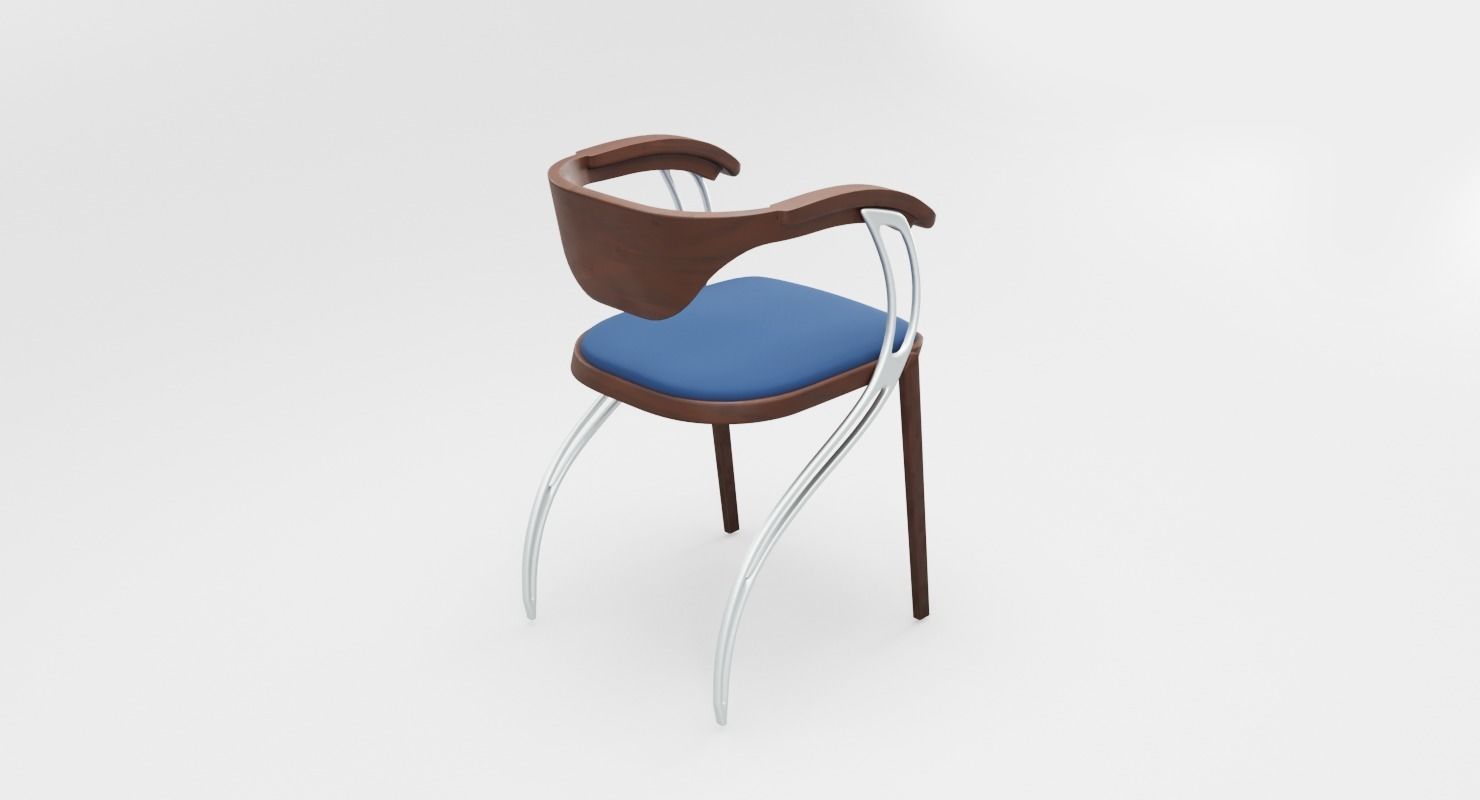 Contemporary Wooden Glass Chair  Low-poly 3D model_7
