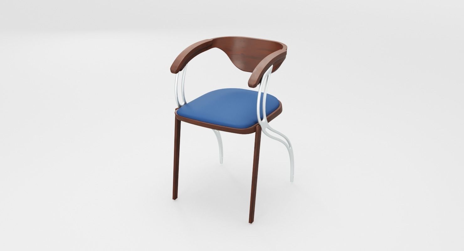 Contemporary Wooden Glass Chair  Low-poly 3D model_3