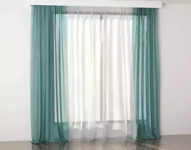Curtains 3D model curtain with teal and stripes