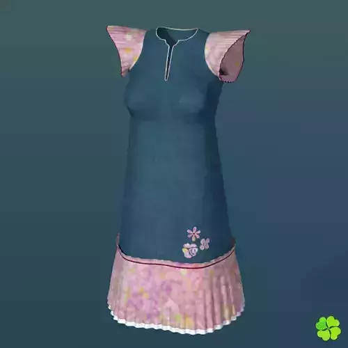 Dress short denim printed low poly Low-poly 3D model