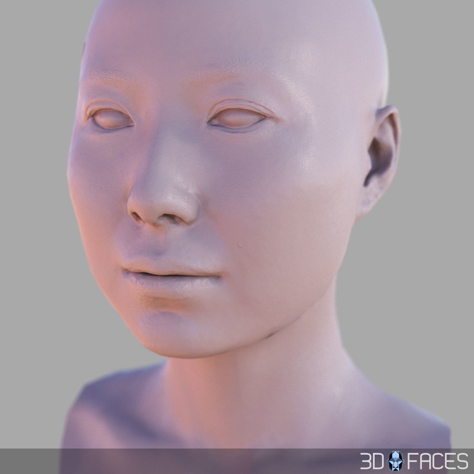 AAA Quality Asian Female Head Scan  Low-poly 3D model_2