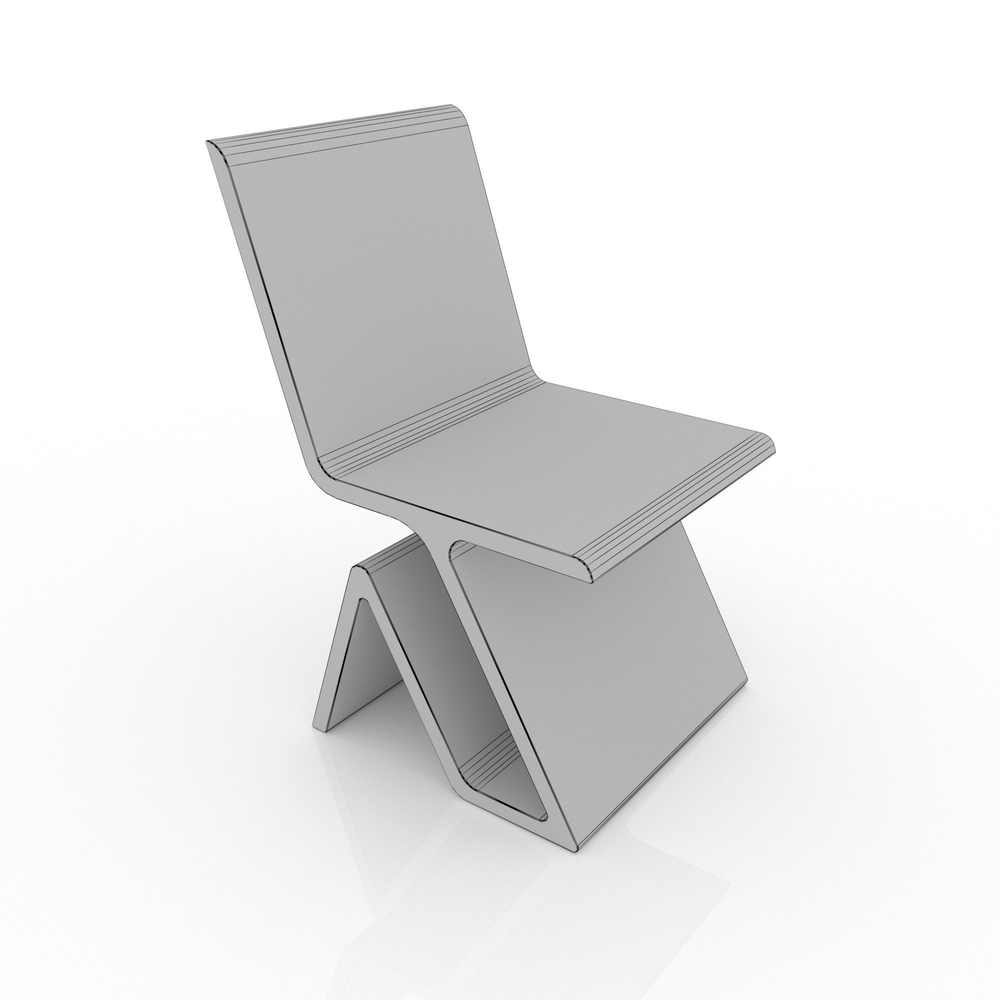 Curved wooden chair Low-poly 3D model_2
