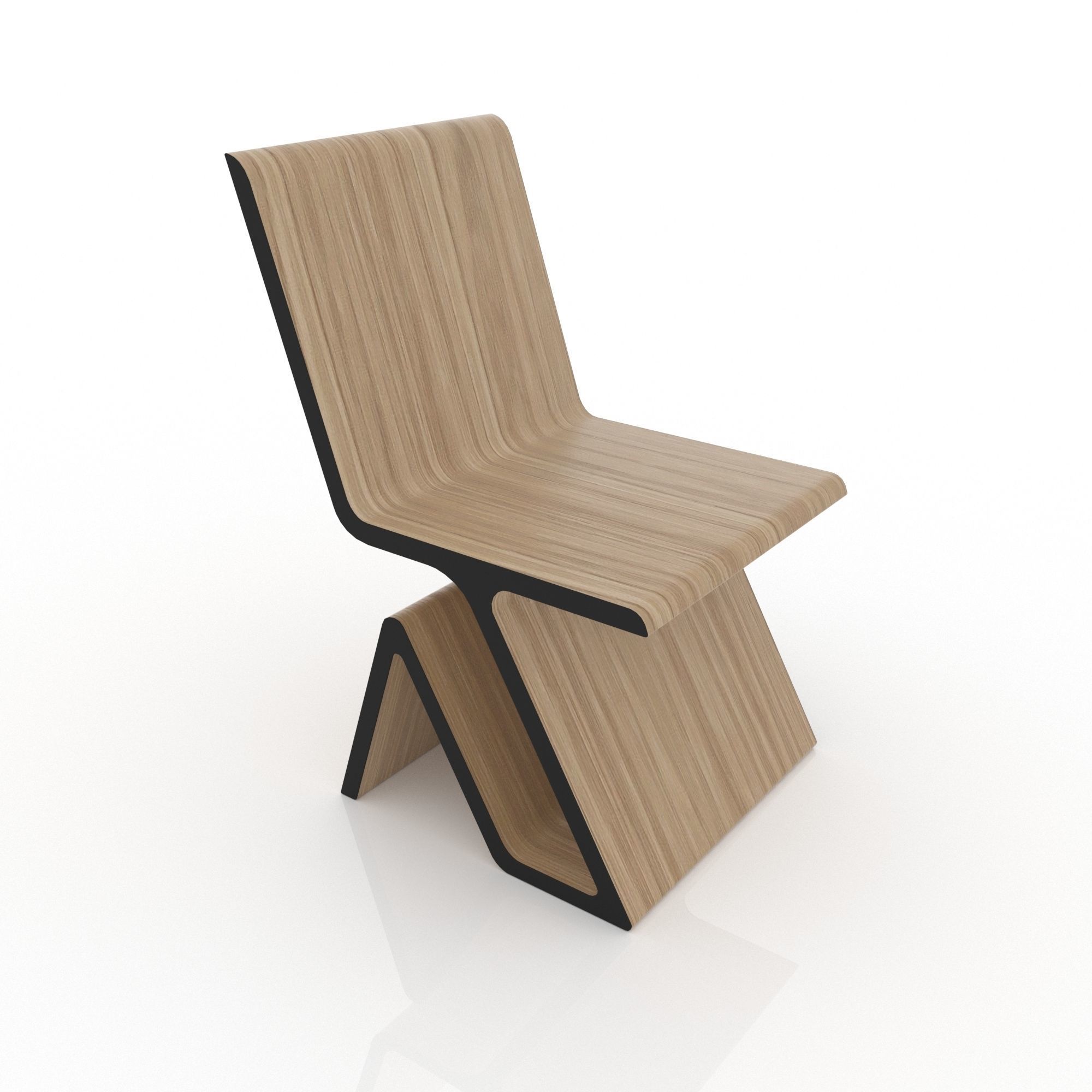 Curved wooden chair Low-poly 3D model_1