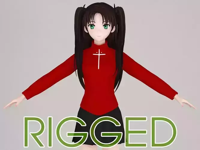 T pose rigged model of Rin Tohsaka anime girl 3D model