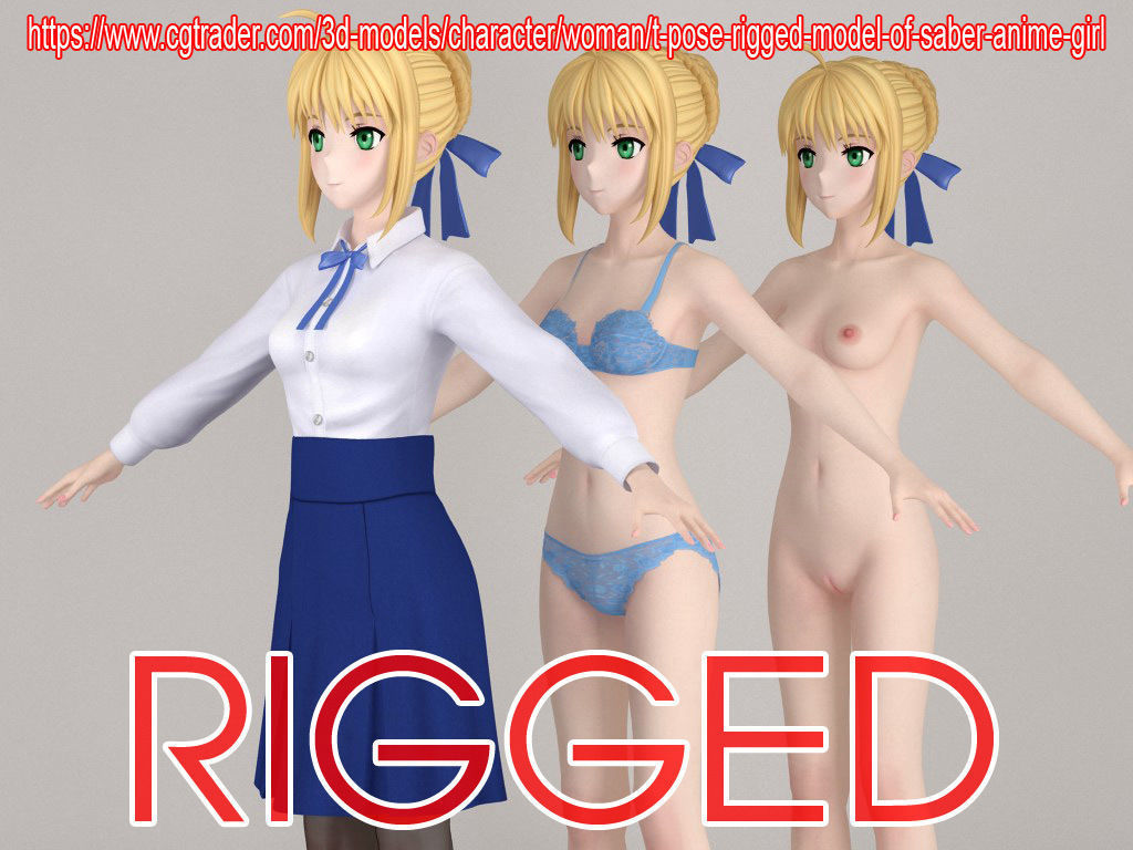 T pose rigged model of Rin Tohsaka anime girl 3D model_10