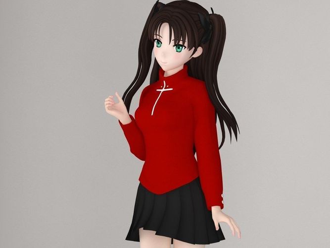 Rin Tohsaka anime girl pose 01 3D model