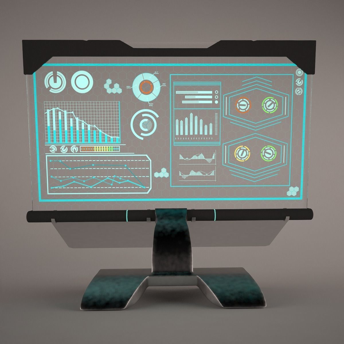 Sci-Fi Computer With Glassy Hologram Screen 3D model_2