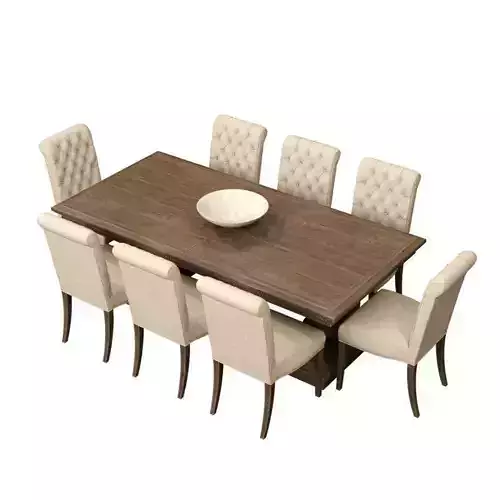 RH St  James Dining Table Bennett Roll Back Side Chair