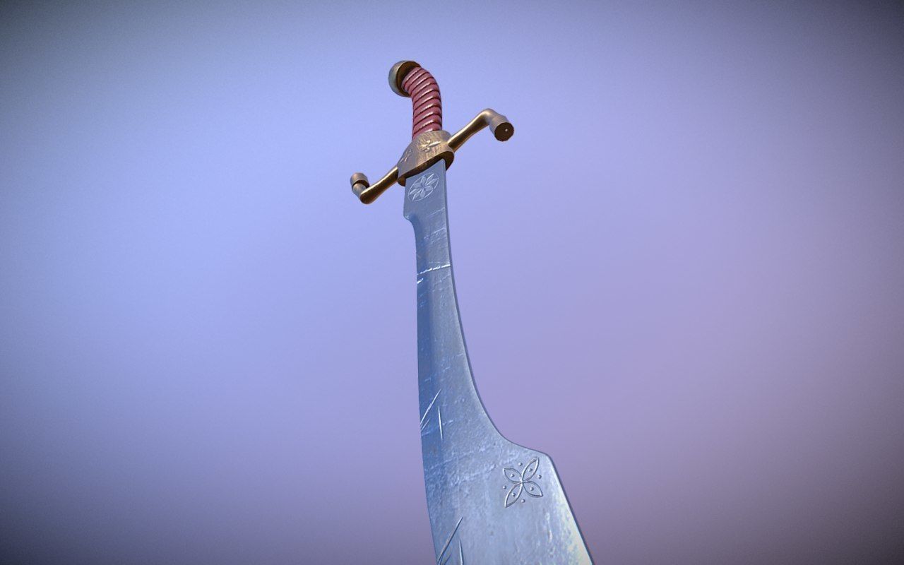 Medieval Falchion Low-poly 3D model_6