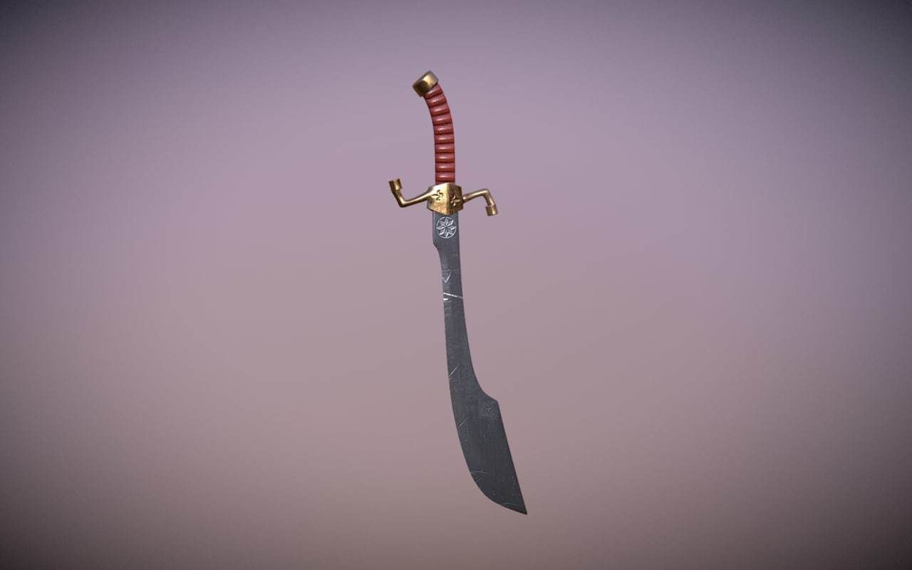 Medieval Falchion Low-poly 3D model_2