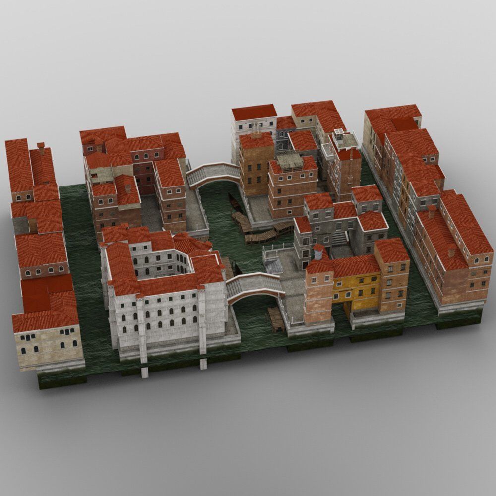 Canal Town for obj and fbx 3D model_11