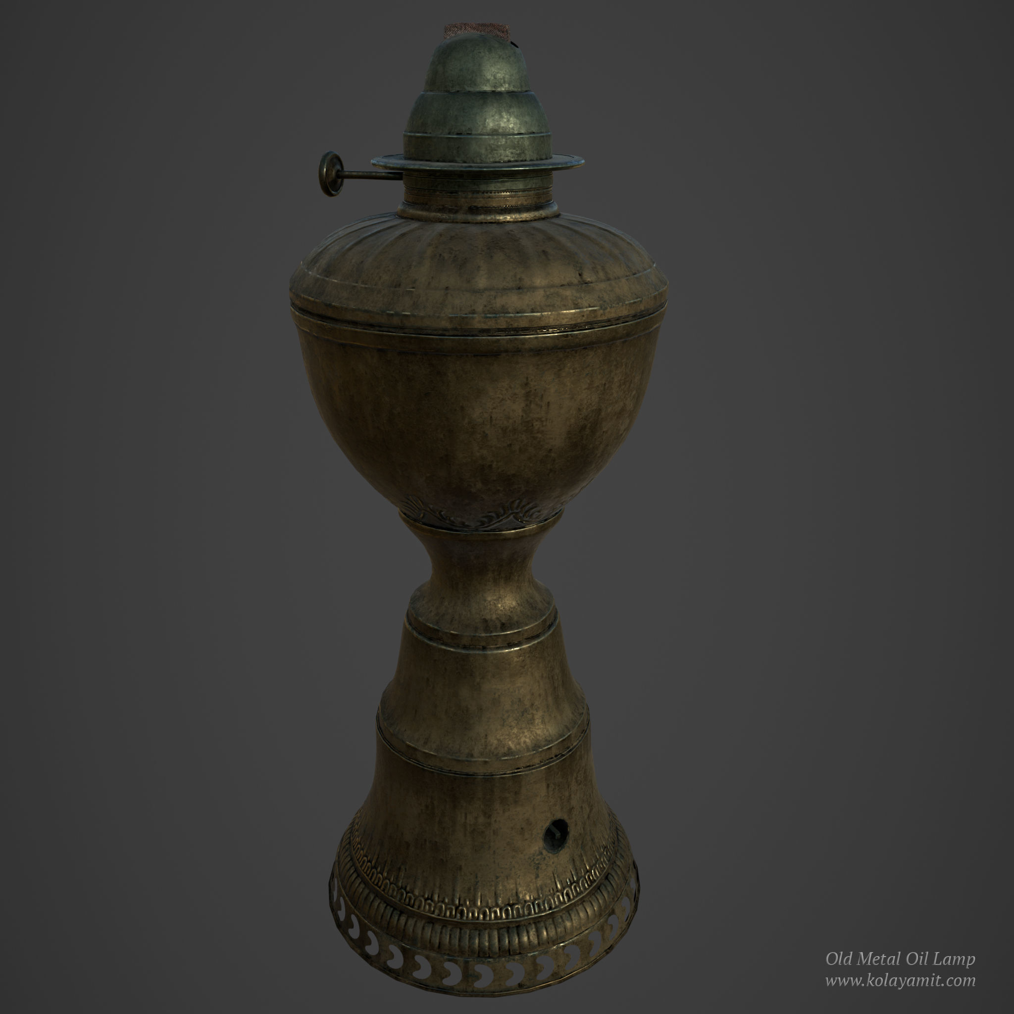 Old Metal Oil Lamp Low-poly 3D model_4
