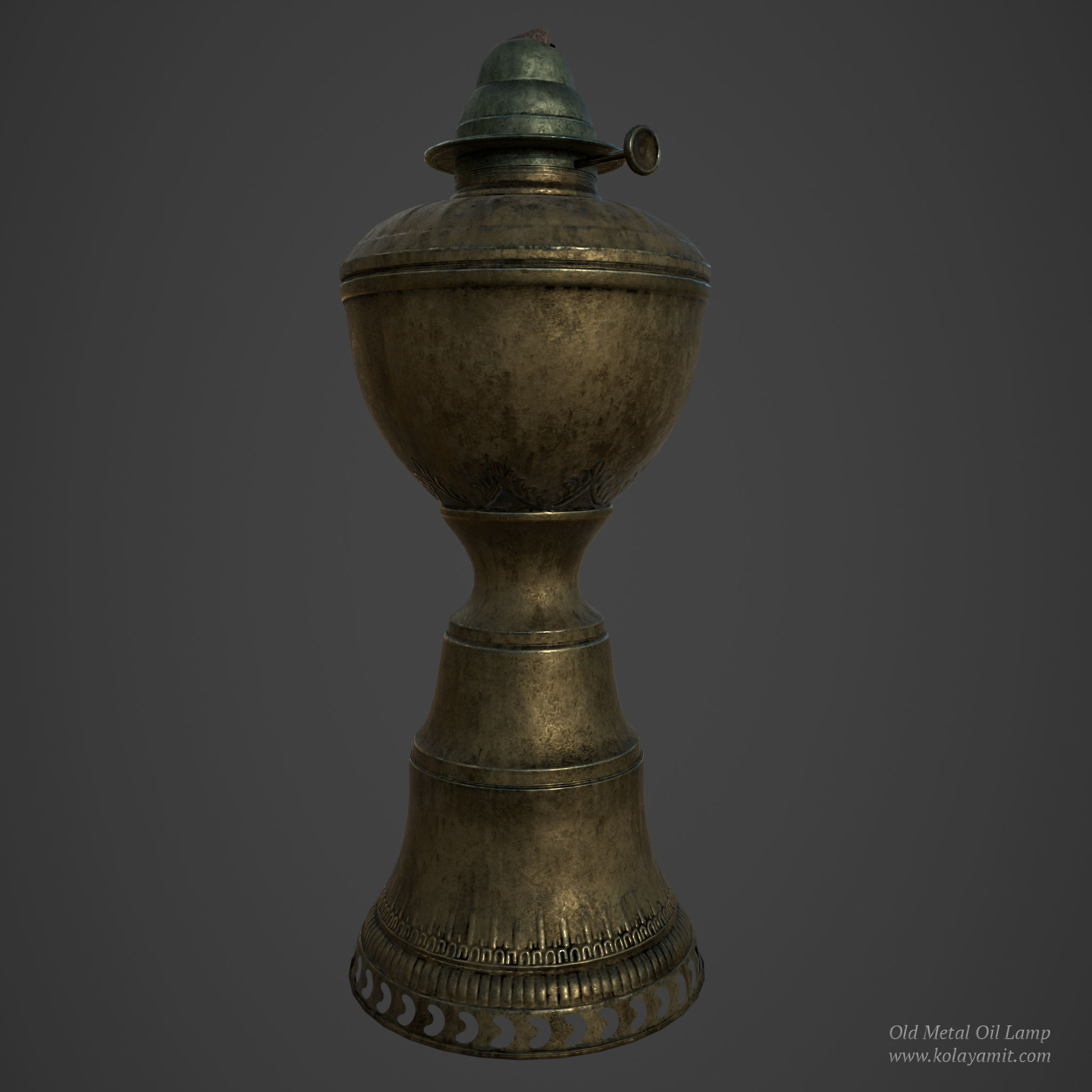 Old Metal Oil Lamp Low-poly 3D model_1