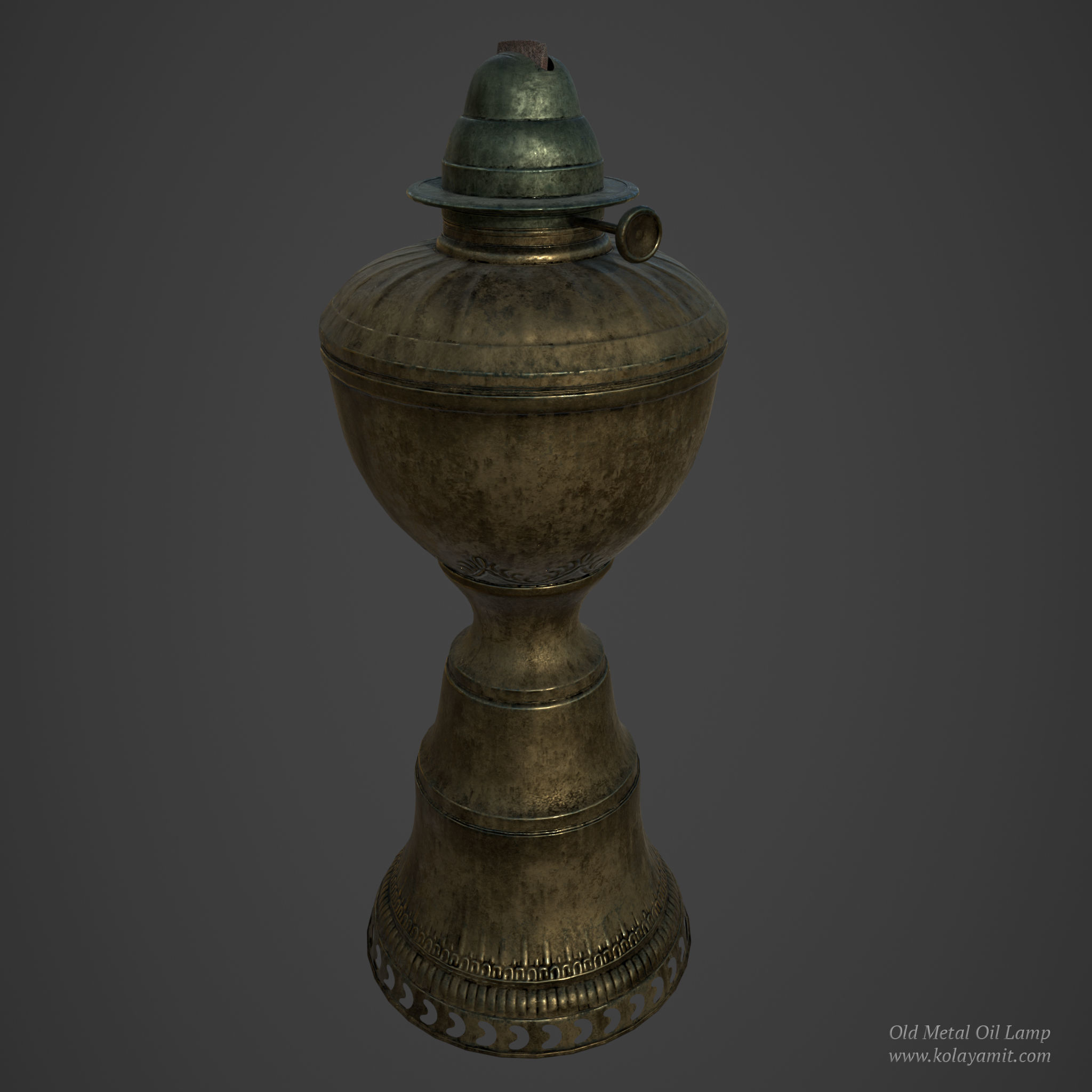 Old Metal Oil Lamp Low-poly 3D model_2