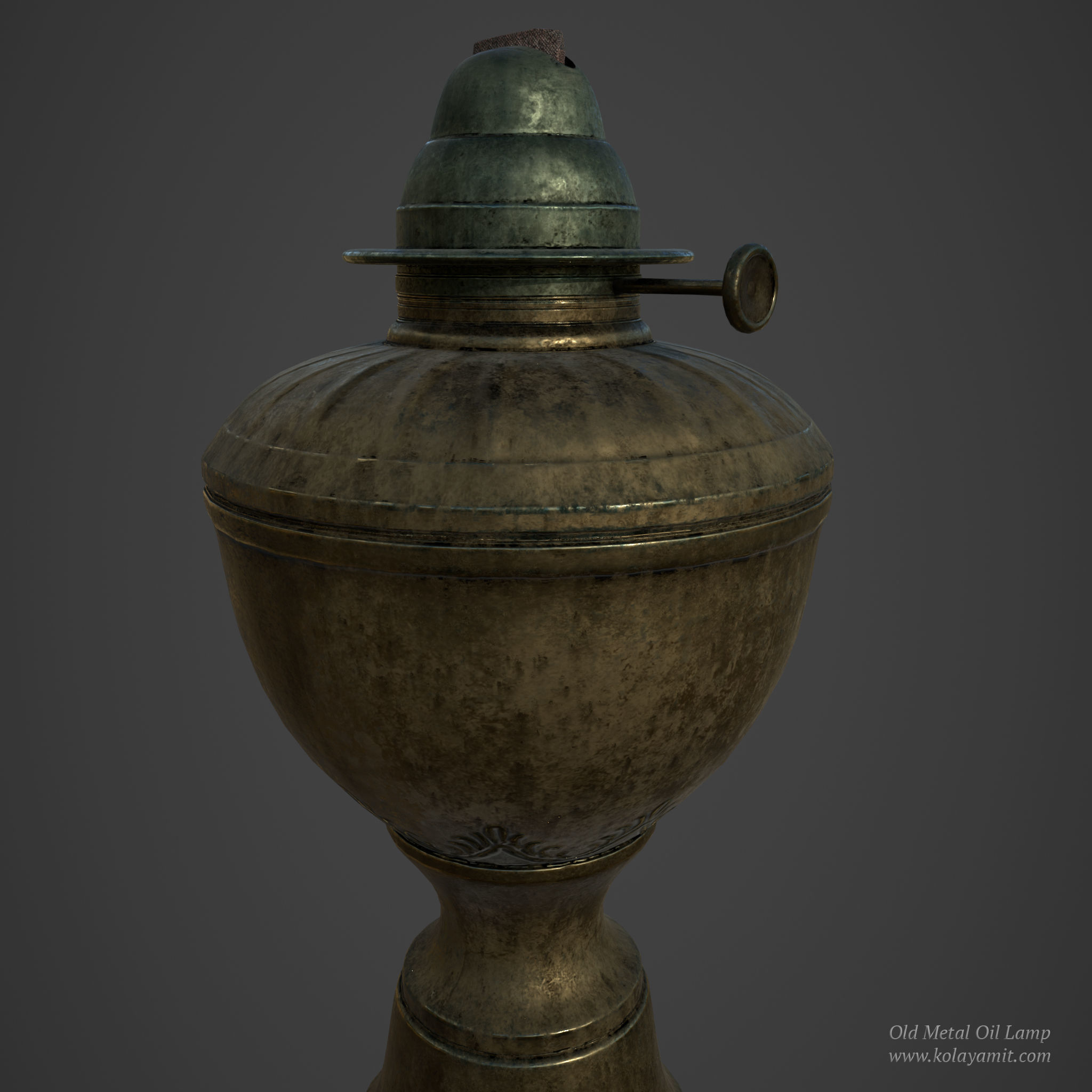 Old Metal Oil Lamp Low-poly 3D model_5