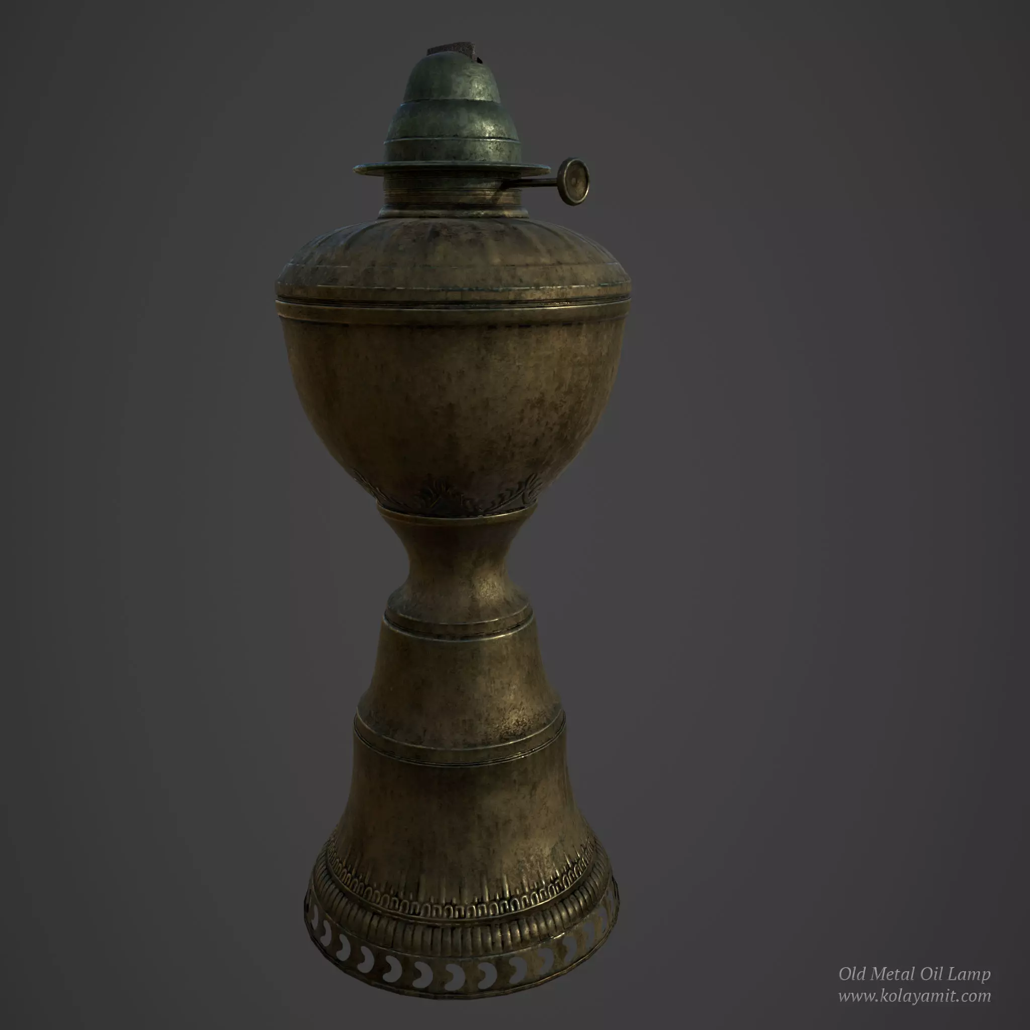 Old Metal Oil Lamp Low-poly 3D model_0