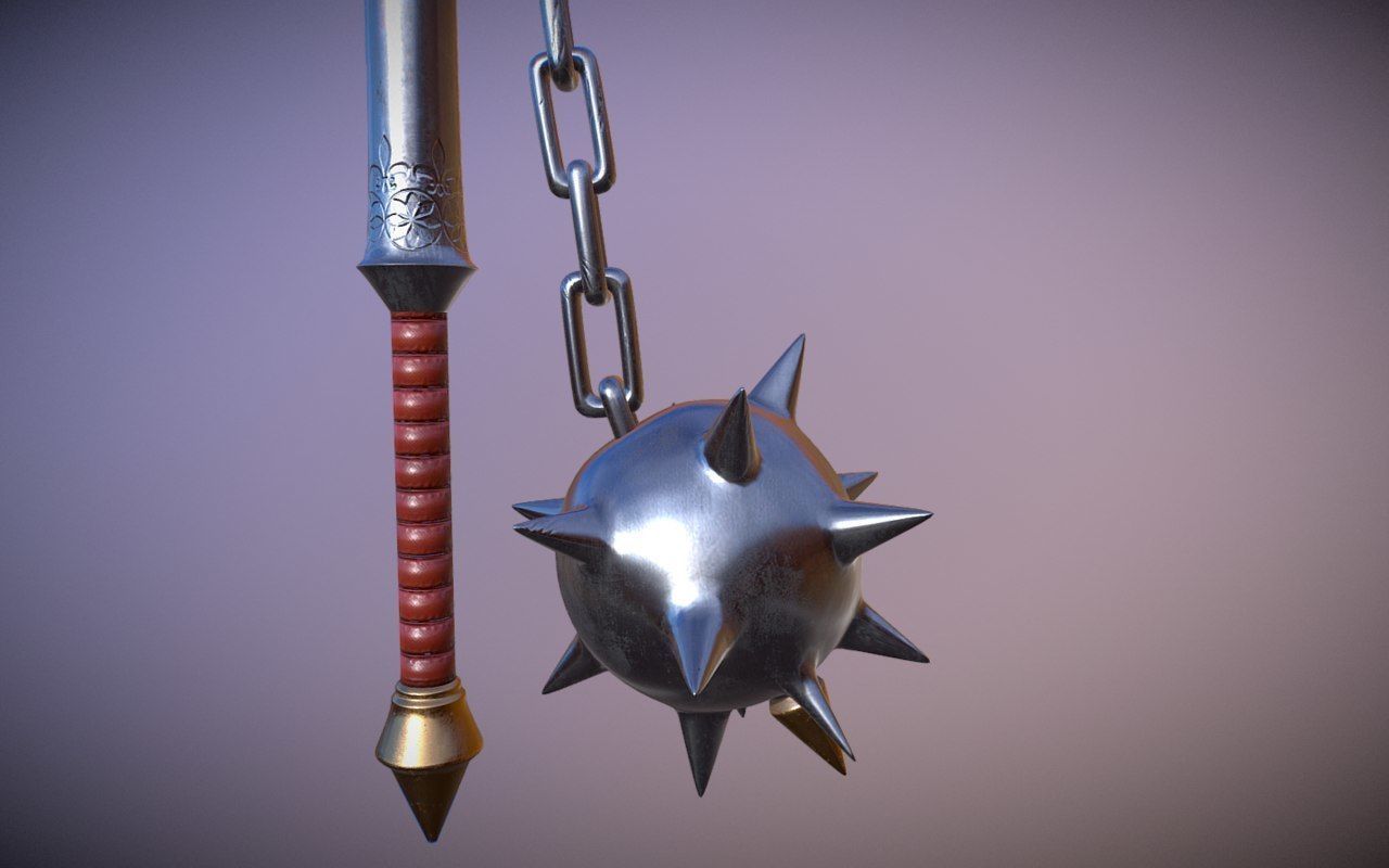 Medieval Morningstar Low-poly 3D model_5