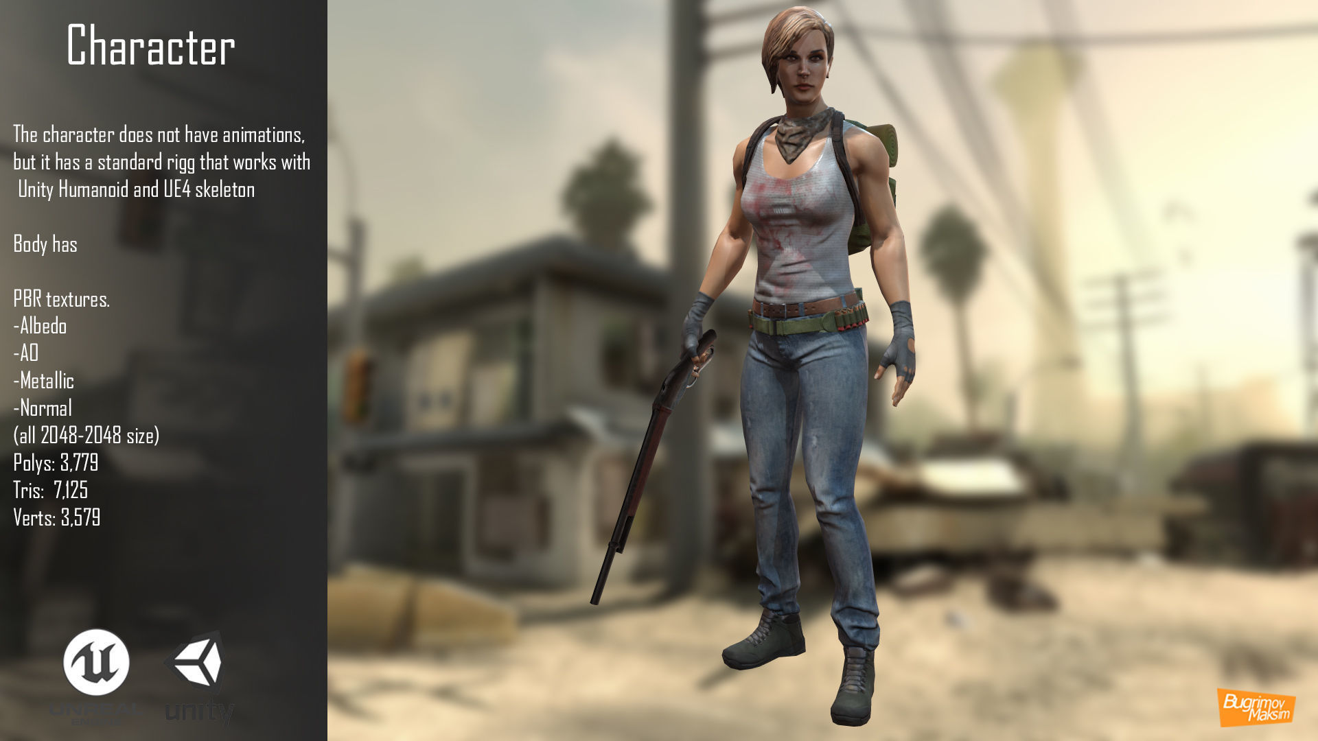 Post Apocalypse Girl Free low-poly 3D model_2