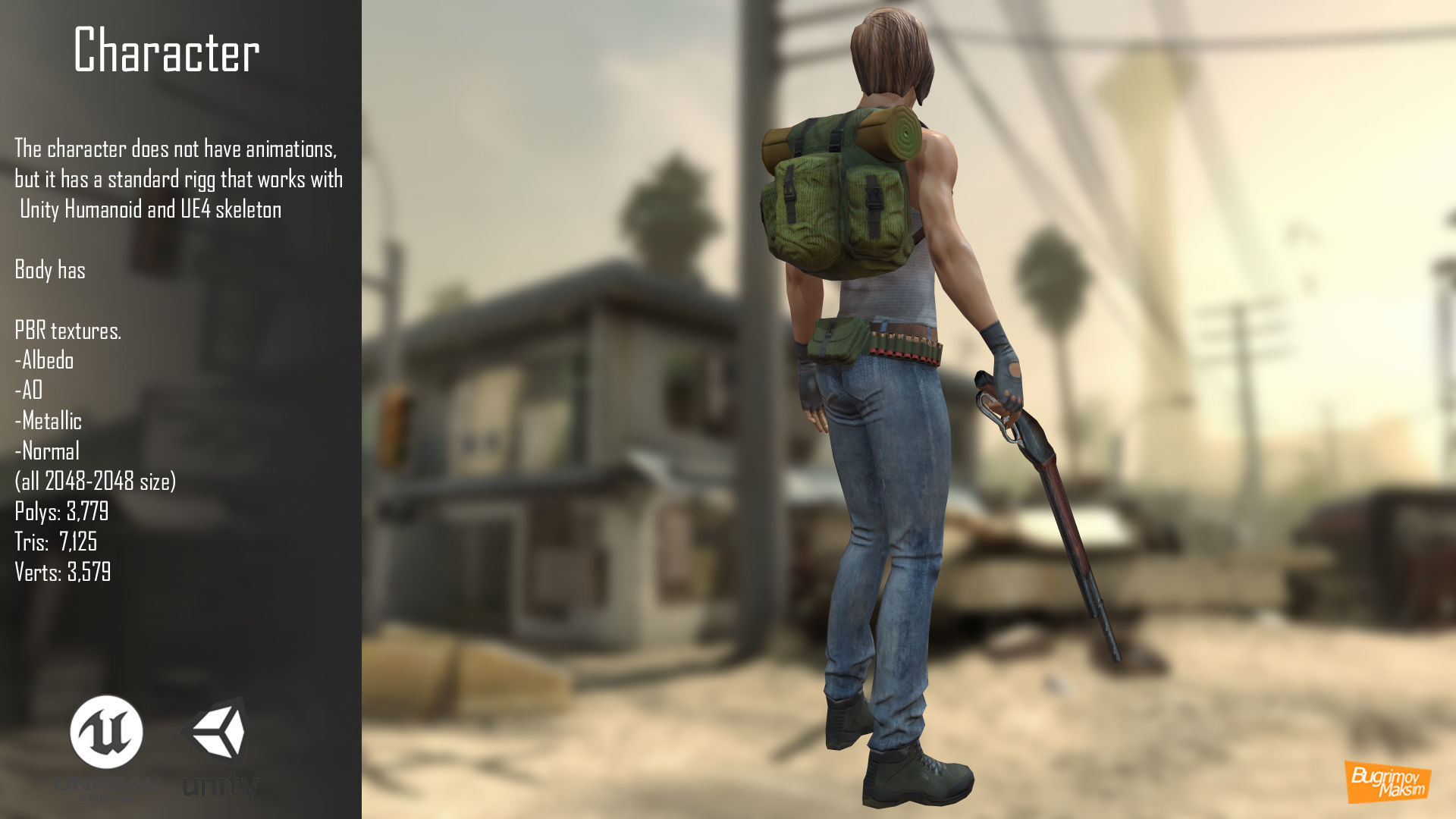 Post Apocalypse Girl Free low-poly 3D model_4