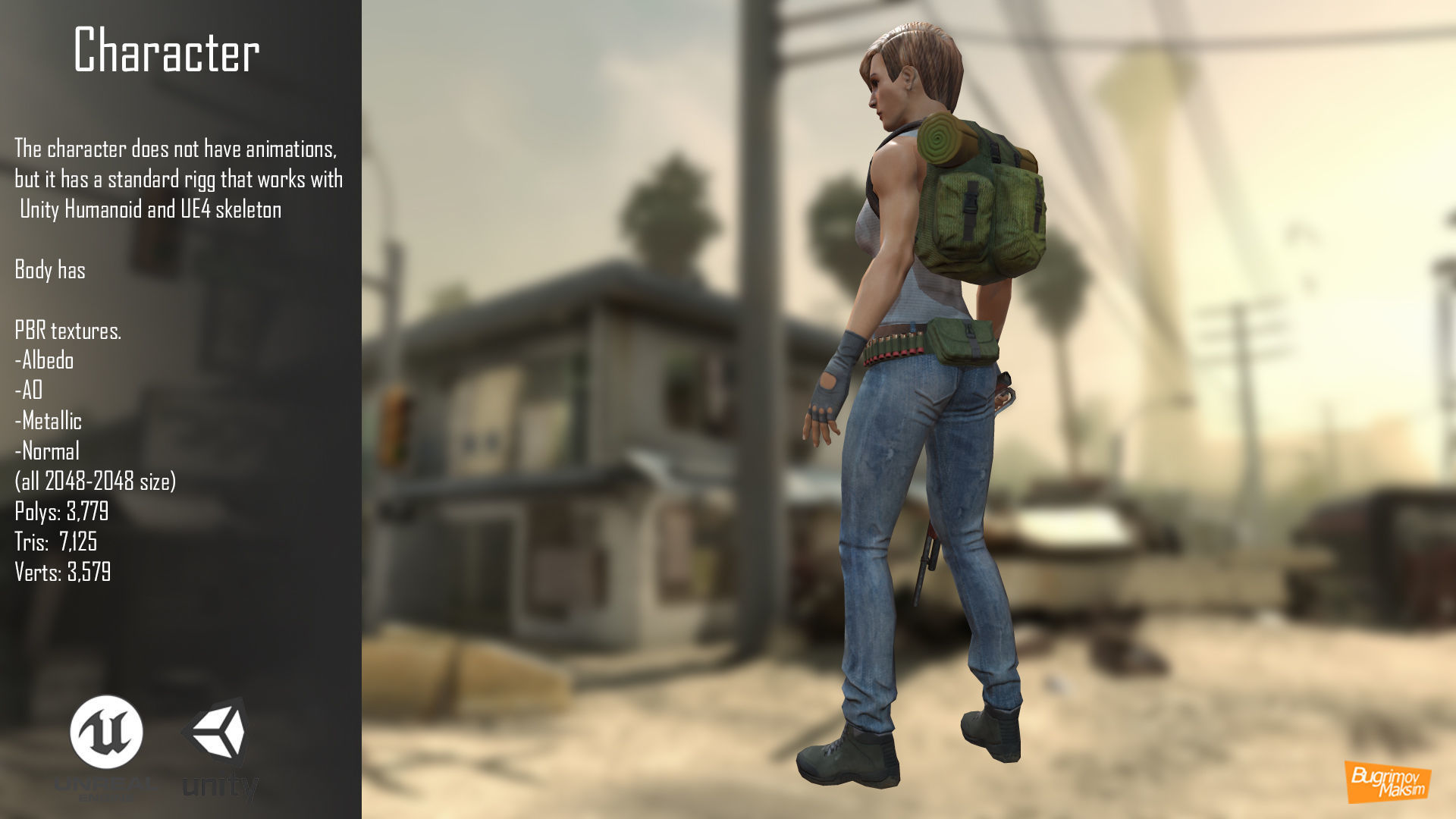 Post Apocalypse Girl Free low-poly 3D model_3