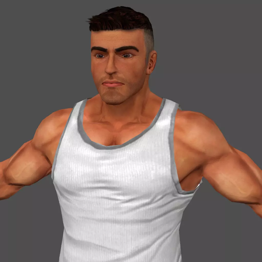 Bodybuilder character Low-poly 3D model_0