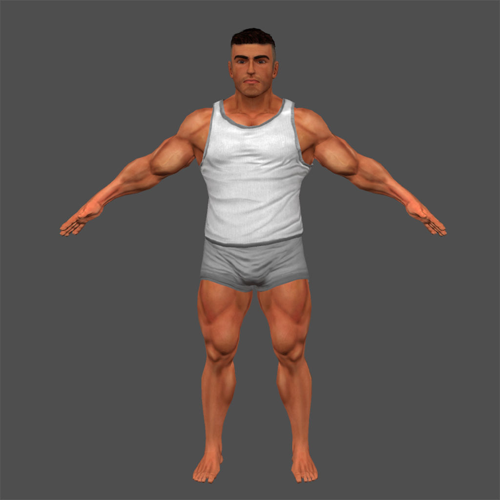 Bodybuilder character Low-poly 3D model_3