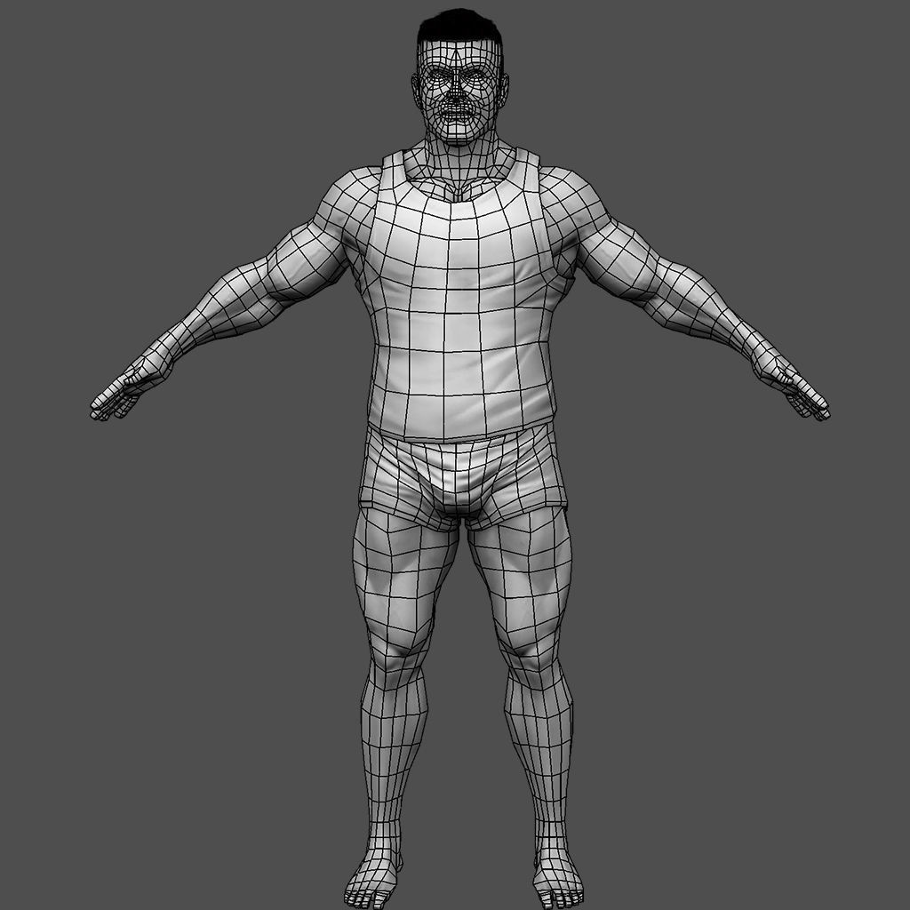 Bodybuilder character Low-poly 3D model_1