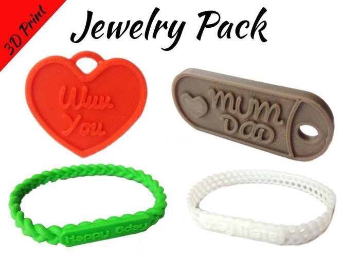 Jewelry Pack - Bracelet Wristband Pendant Military Dog Tag Heart 3D print model