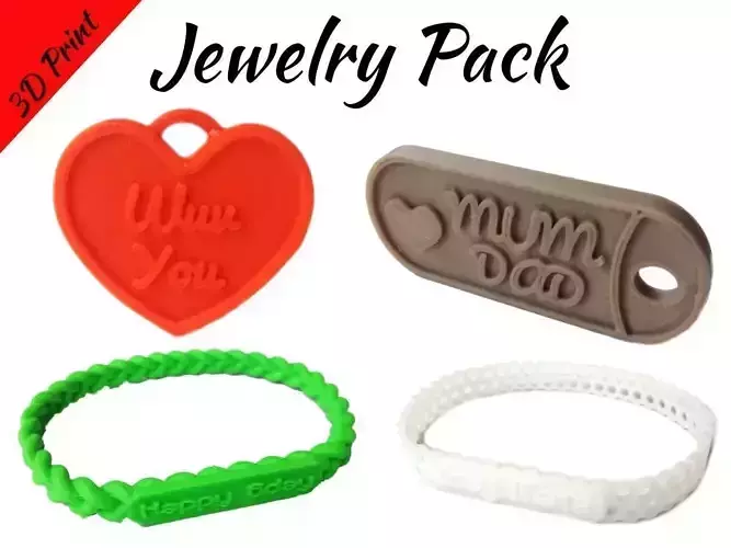 Jewelry Pack - Bracelet Wristband Pendant Military Dog Tag Heart 3D print model