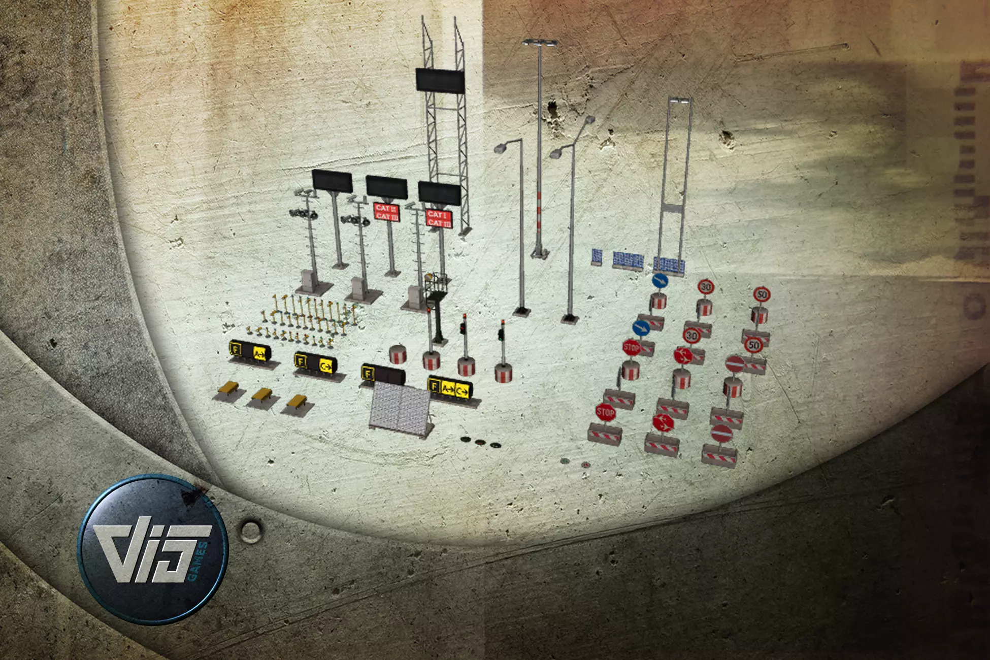 Airport signs and lights collection Low-poly 3D model