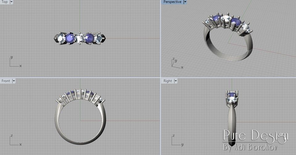 5 Stones Ring 3D print model 3D print model_5