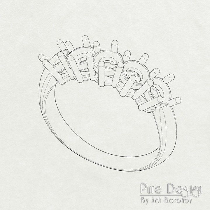 5 Stones Ring 3D print model 3D print model_6