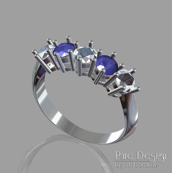 5 Stones Ring 3D print model 3D print model_1