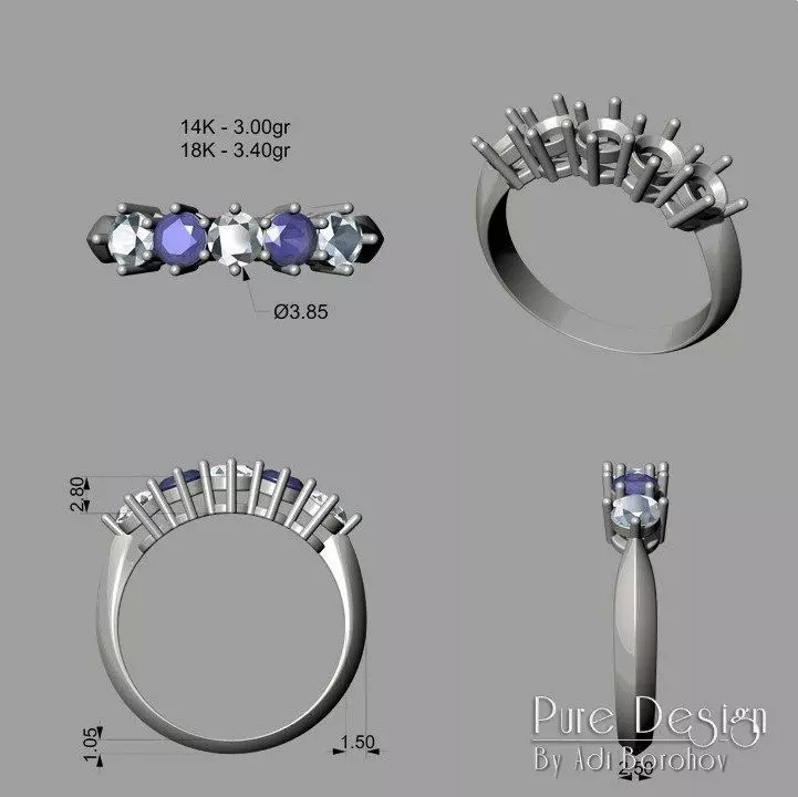 5 Stones Ring 3D print model 3D print model_0