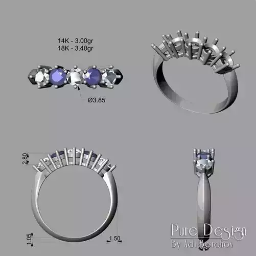 5 Stones Ring 3D print model
